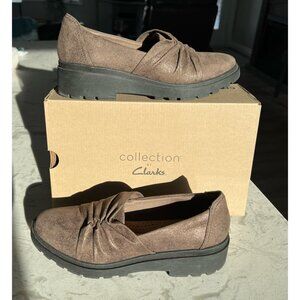 Clarks Brown Suede Knot-Front Platform Loafers